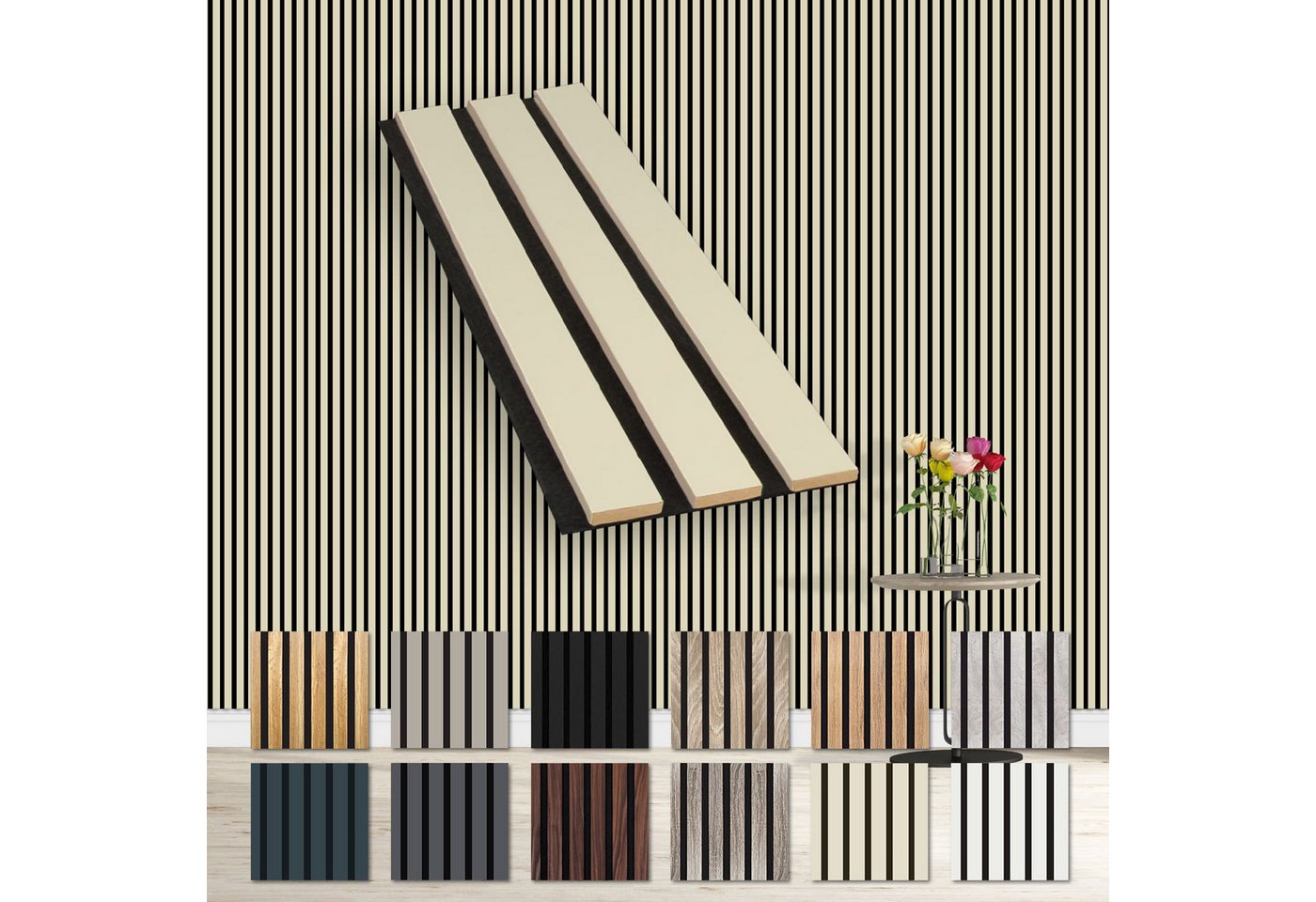 Hexim Wanddekoobjekt Palomino (Akustikpaneele Musterstück - flexible Lamellenwand Holz MDF Wandpaneele Lamellenverkleidung Wandverkleidung Innendekoration schalldämmend (Palomino - AP01 / APH01 Musterstück) von Hexim