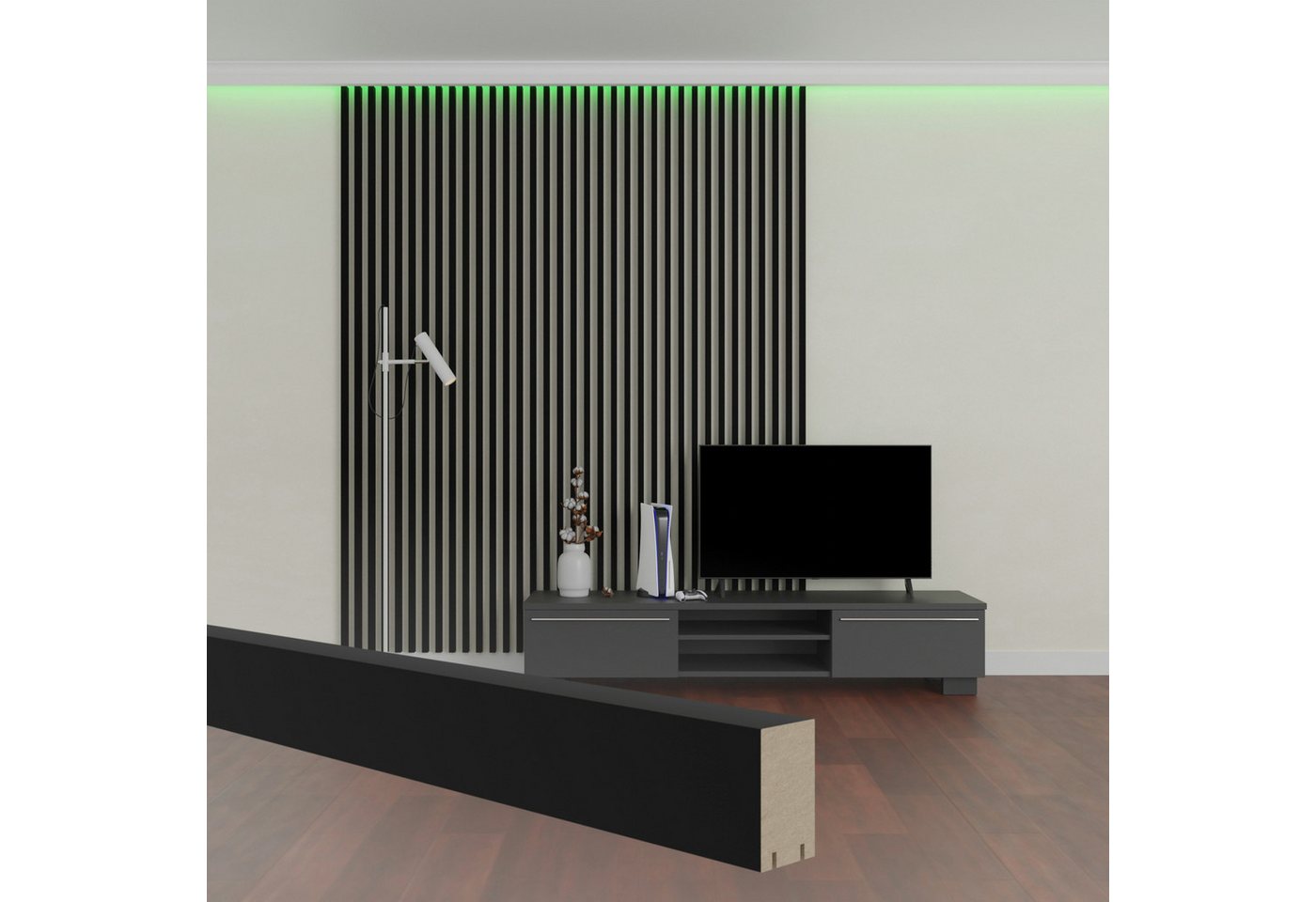 Hexim Wanddekoobjekt Riviera Black Edition (Lamellen 2,7 Meter - MDF Holzlamellen in Schwarz - Wandverkleidung Akustik Lamellen Dekor Lamellenverkleidung Lamellenwand Holz Lamelle - (16 Stück / 43,2 Meter) Hexim Wanddekoobjekt Riviera Black Edition (Lamellen 2,7 Meter - MDF Holzlamellen in Schwarz - Wandverkleidung Akustik Lamellen Dekor Lamellenverkleidung Lamellenwand Holz Lamelle - (16 Stück / 43,2 Meter) von Hexim