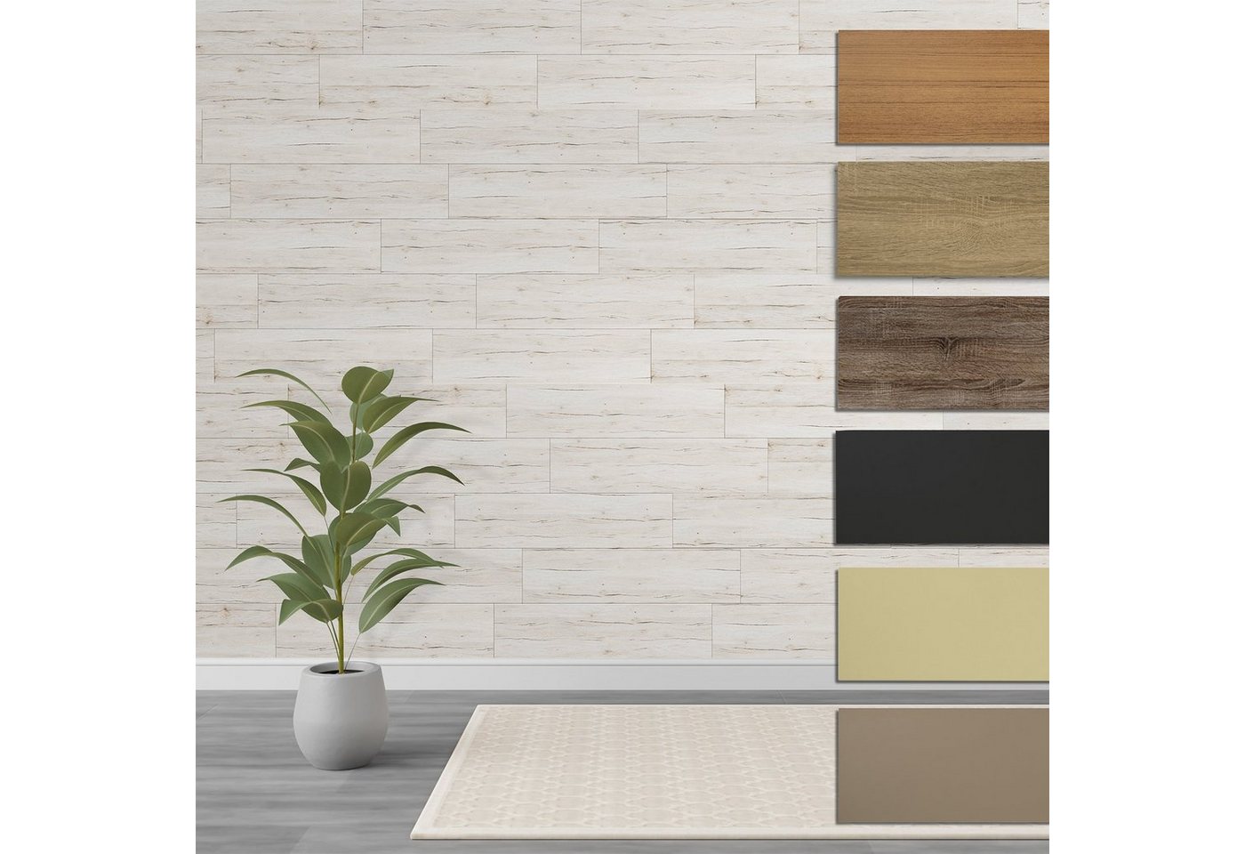 Hexim Wanddekoobjekt Sanremo Oak White (Paneele aus MDF - Wandpaneele Wandverkleidung Holzpaneele Natur Wand Holzoptik Innen Holzverkleidung Verblender Dekorpaneele (1,04 m² Sanremo Oak White) von Hexim