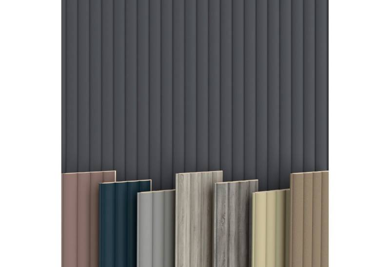 Hexim Wanddekoobjekt Wave De Luxe Black Lead (Wave Lamellen 2,75m MDF Lamellenwand Wandpaneele Lamellenverkleidung Wandverkleidung Akusiktpaneele Holzpaneele Natur Holz (16 Paneele & Zubehör, Wave De Luxe Black Lead) von Hexim