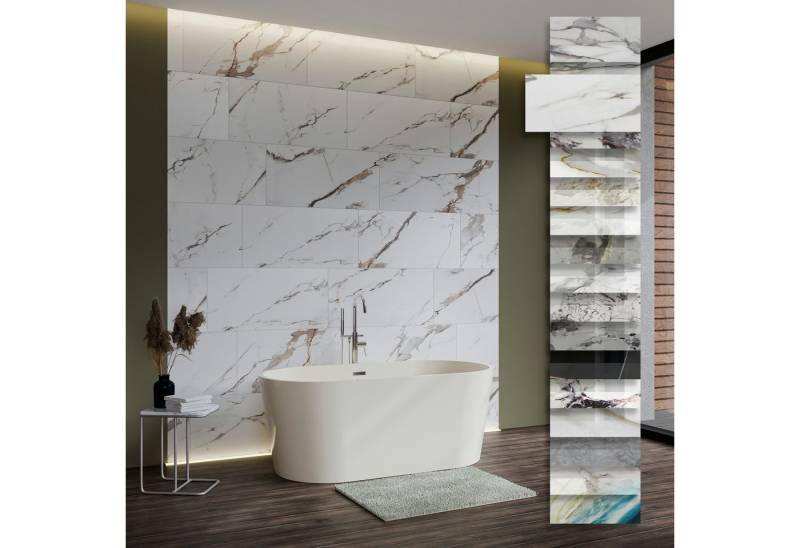 Hexim Wandpaneel, (Marmoroptik 3 Stück 78x39cm SPC Kunststoff Innen & Außenbereich Granit Steinoptik - Duschrückwand Küchenrückwand wasserfestes Wandpaneel Bad weiß (0,91m² 2002) A-Serie) von Hexim