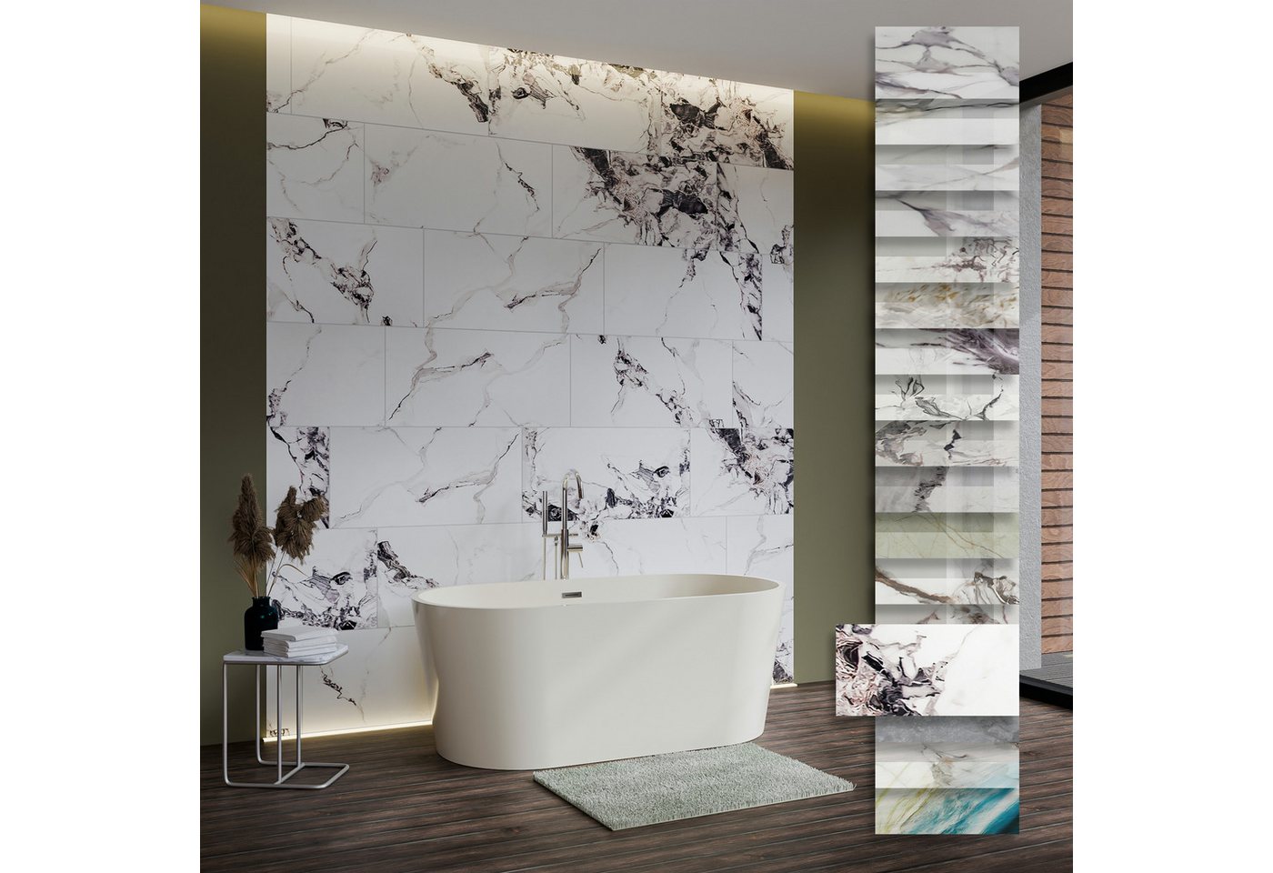 Hexim Wandpaneel, (Marmoroptik 3 Stück 78x39cm SPC Kunststoff Innen & Außenbereich Granit Steinoptik - Duschrückwand Küchenrückwand Dekorative Wohnzimmerwand weiß (0,91m² 2013A) A-Serie) von Hexim