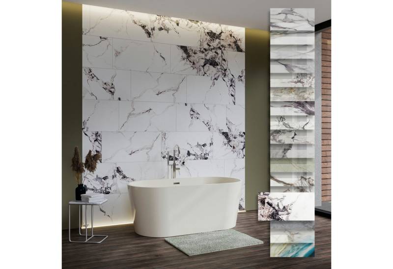 Hexim Wandpaneel, (Marmoroptik 3 Stück 78x39cm SPC Kunststoff Innen & Außenbereich Granit Steinoptik - Duschrückwand Küchenrückwand Dekorative Wohnzimmerwand weiß (0,91m² 2013A) A-Serie) von Hexim