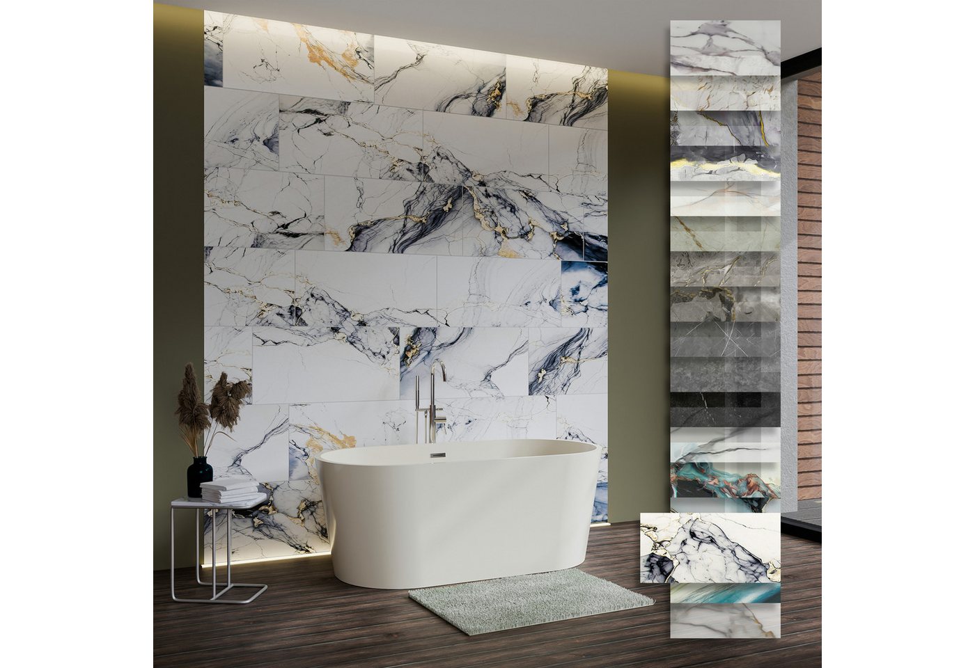 Hexim Wandpaneel, (Marmoroptik 6 Stück 78x39cm SPC Kunststoff Innen & Außenbereich Granit Steinoptik - Duschrückwand Küchenrückwand Robuste Wandverkleidung für Gewerbe (1,83 m² 80113) B-Serie) von Hexim