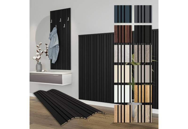 Hexim Wandpaneel, (Akustikpaneele 8 Stück 138,5x60cm Holz Mila - flexible Holzpaneele Platten Wanddeko Wand Kombipaneel Wandverkleidung Schalldämmung Akustikfilz schwarz 6.64m² Black Edition) von Hexim