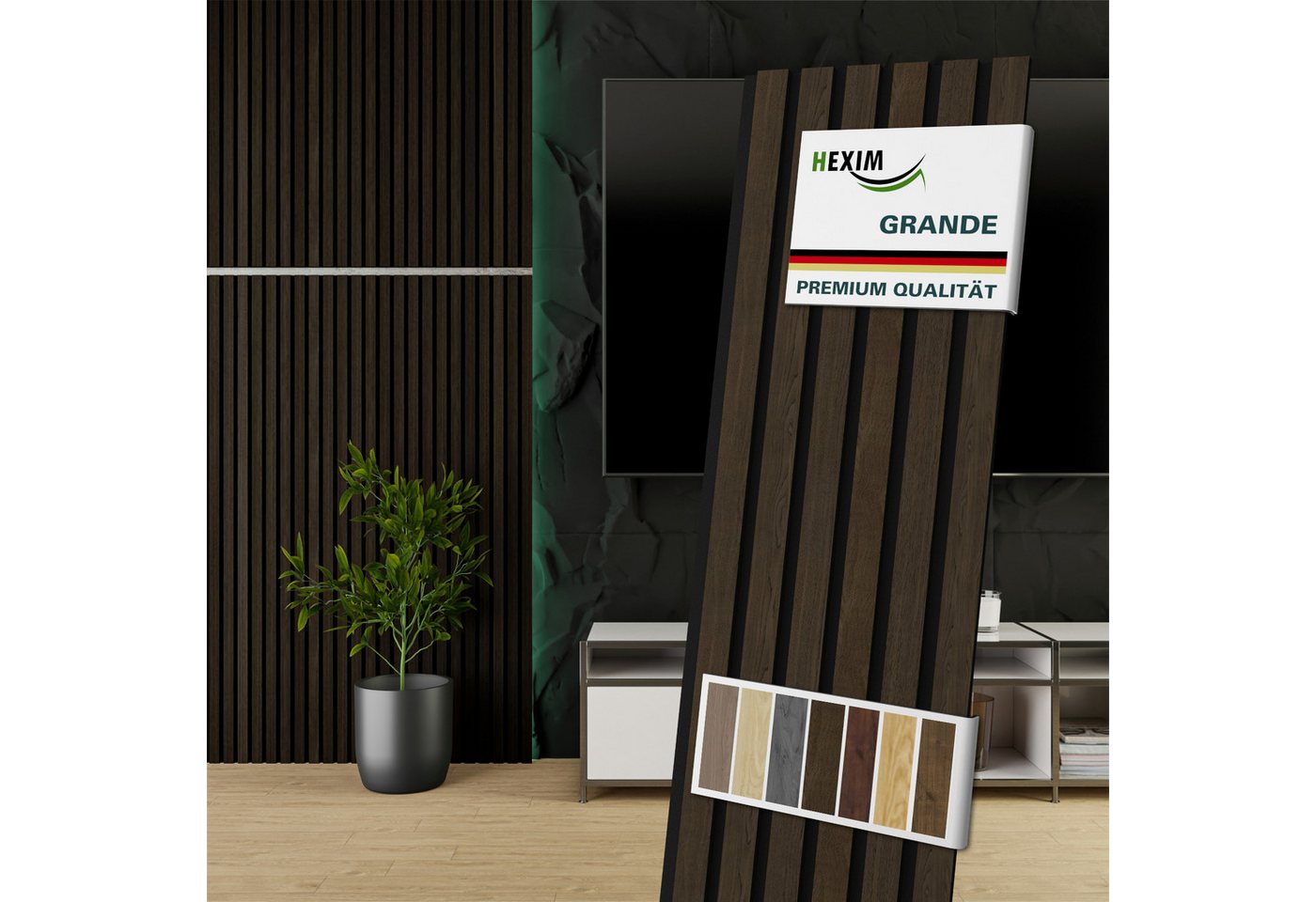 Hexim Wandpaneel, (Akustikpaneele 8 Stück 140x30cm Holz Grande - Holzpaneele Platten Lamellen Wandverkleidung Echtholzfurnier 21mm Filz Schalldämmung MDF Braun 3,35m² Dark Smoked Oak) von Hexim