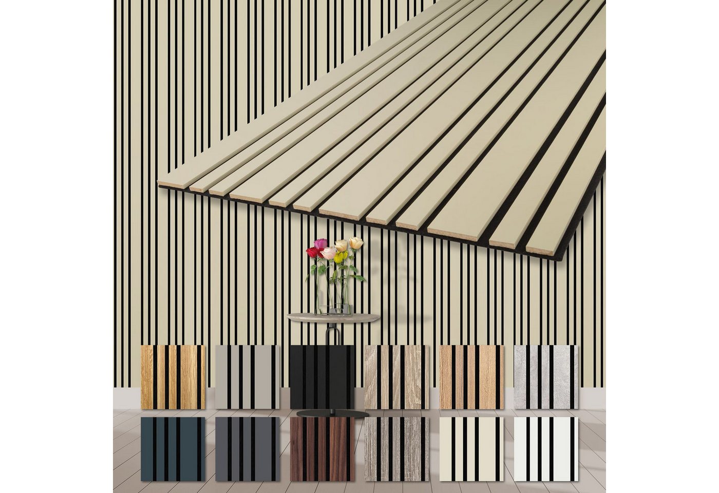 Hexim Wandpaneel, (Akustikpaneele 2 Stück 278x60cm Holz Mila - flexible Holzpaneele Platten Wanddeko Wand Kombipaneel Wandverkleidung Schalldämmung Akustikfilz beige 3.34m² Palomino) von Hexim