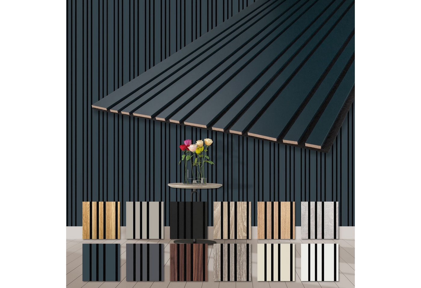 Hexim Wandpaneel, (Akustikpaneele 2 Stück 278x60cm Holz Mila - flexible Holzpaneele Platten Wanddeko Wand Kombipaneel Wandverkleidung Schalldämmung Akustikfilz blau 3.34m² Ocean) von Hexim