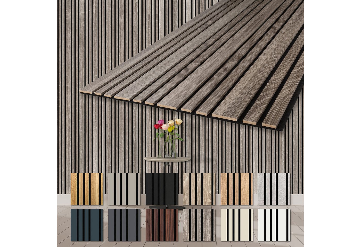 Hexim Wandpaneel, (Akustikpaneele 2 Stück 278x60cm Holz Mila - flexible Holzpaneele Platten Wanddeko Wand Kombipaneel Wandverkleidung Schalldämmung Akustikfilz braun 3.34m² Vintage Oak) von Hexim