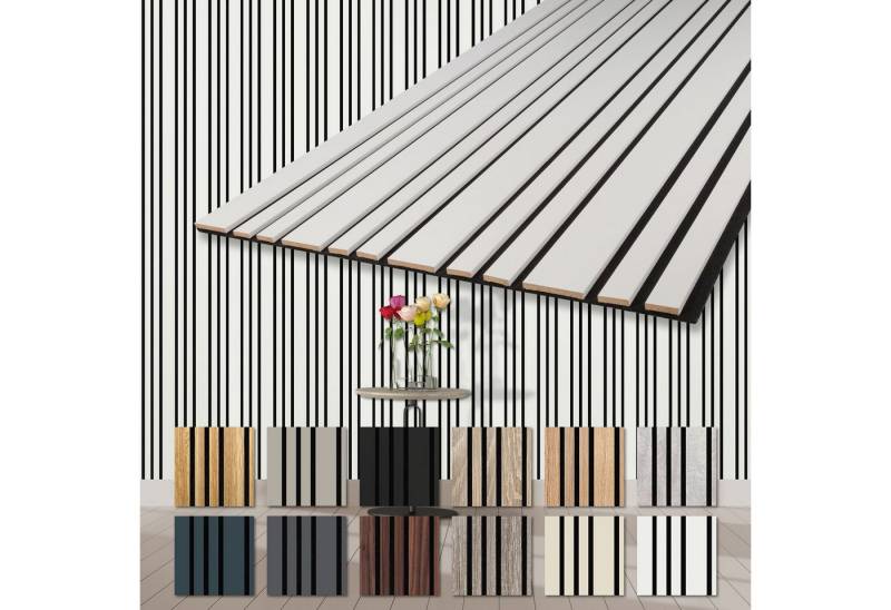 Hexim Wandpaneel, (Akustikpaneele Holz 278x60cm Mila - flexible Holzpaneele 2er Set (3,34m) Wanddeko Wand Kombipaneel Wandverkleidung Schalldämmung Akustikfilz weiß White) von Hexim