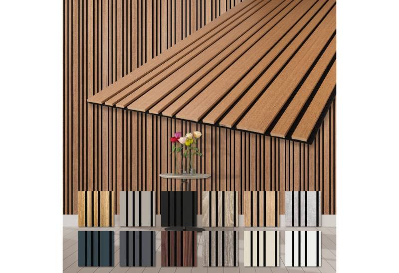 Hexim Wandpaneel, (Akustikpaneele 4 Stück 278x60cm Holz Mila - flexible Holzpaneele Platten Wanddeko Wand Kombipaneel Wandverkleidung Schalldämmung Akustikfilz braun 6.68m² Teak) von Hexim