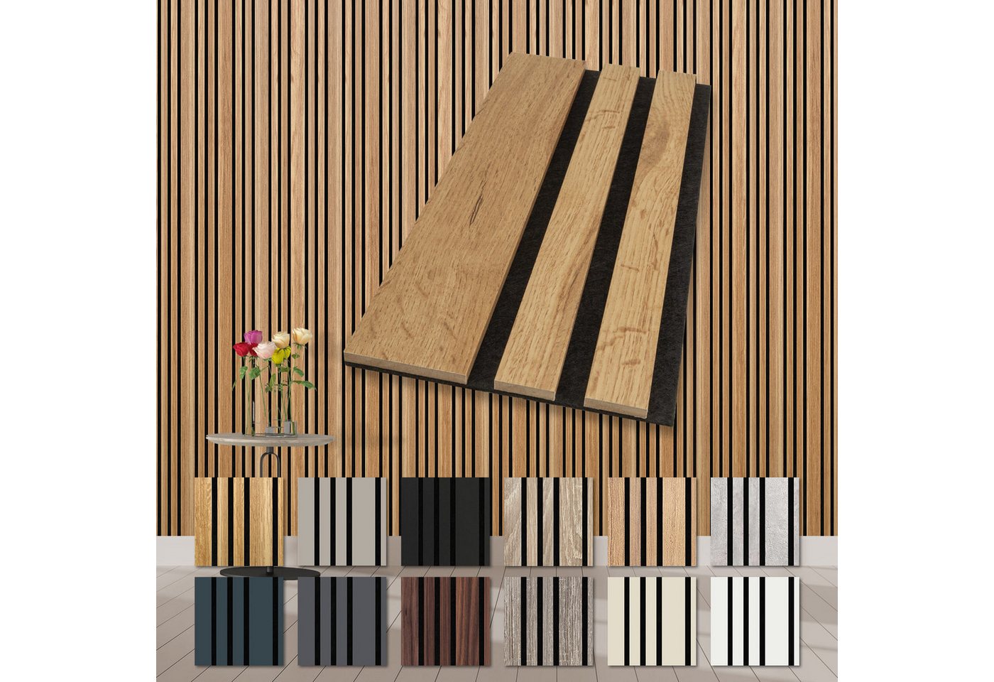 Hexim Wandpaneel, (Akustikpaneele Holz Musterstück Mila - flexible Holzpaneele Wanddeko Wand Kombipaneel Wandverkleidung innen Schalldämmung Akustikfilz braun Pecan) von Hexim
