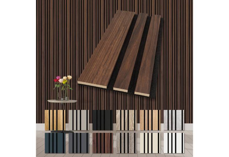 Hexim Wandpaneel, (Akustikpaneele Holz Musterstück Mila - flexible Holzpaneele Wanddeko Wand Kombipaneel Wandverkleidung innen Schalldämmung Akustikfilz rot/braun Catania Oak) von Hexim