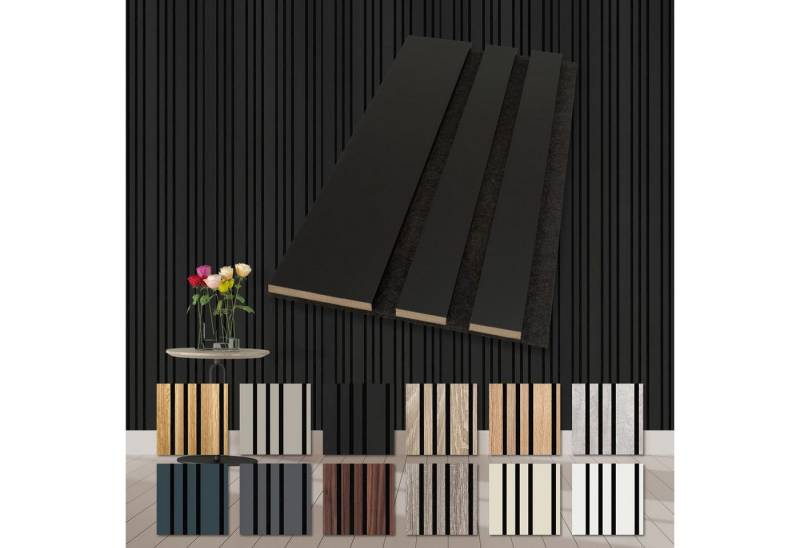 Hexim Wandpaneel, (Akustikpaneele Holz Musterstück Mila - flexible Holzpaneele Wanddeko Wand Kombipaneel Wandverkleidung innen Schalldämmung Akustikfilz schwarz Black Edition) von Hexim