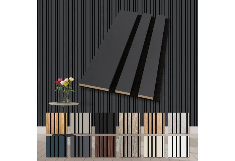 Hexim Wandpaneel, (Akustikpaneele Holz Musterstück Mila - flexible Holzpaneele Wanddeko Wand Kombipaneel Wandverkleidung innen Schalldämmung Akustikfilz schwarz Black Lead) von Hexim