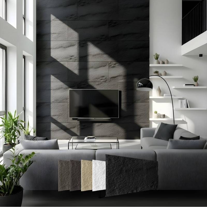 Hexim Wandpaneel, (Steinoptik Felsen Platten 120x60cm PU Wandverkleidung 0,73qm 3D Paneele Bruchstein Stone Dekor Wandpaneele Wanddeko Steinplatte Felswand Wohnzimmer Innenwand grau (A002-04 Grey) von Hexim