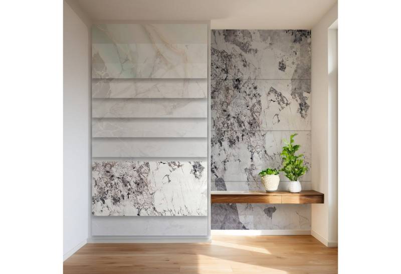 Hexim Wandpaneel, (Marmoroptik 4er-Set 122×70cm SPC Kunststoff Innen & Außenbereich Granit Steinoptik - Duschrückwand Küchenrückwand wasserfestes Wandpaneel Bad weiß (3,42 m² 2011A) A-Serie) von Hexim
