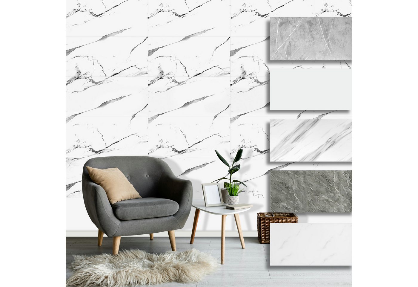 Hexim Wandpaneel, (Wandverkleidung Marmor Optik 0,9 m² - Selbstklebende Wandpaneele aus Kunststoff - Küchenrückwand Tapeten Wanddekoration Wandaufkleber (XBM01 60x30cm / 5 STK) von Hexim