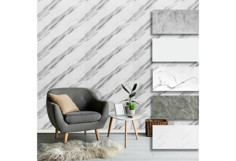Hexim Wandpaneel, (Wandverkleidung Marmor Optik 0,9 m² - Selbstklebende Wandpaneele aus Kunststoff - Wandsticker Wallpaper Steinoptik Fliesenspiegel (XBM26 60x30cm / 5 STK) von Hexim