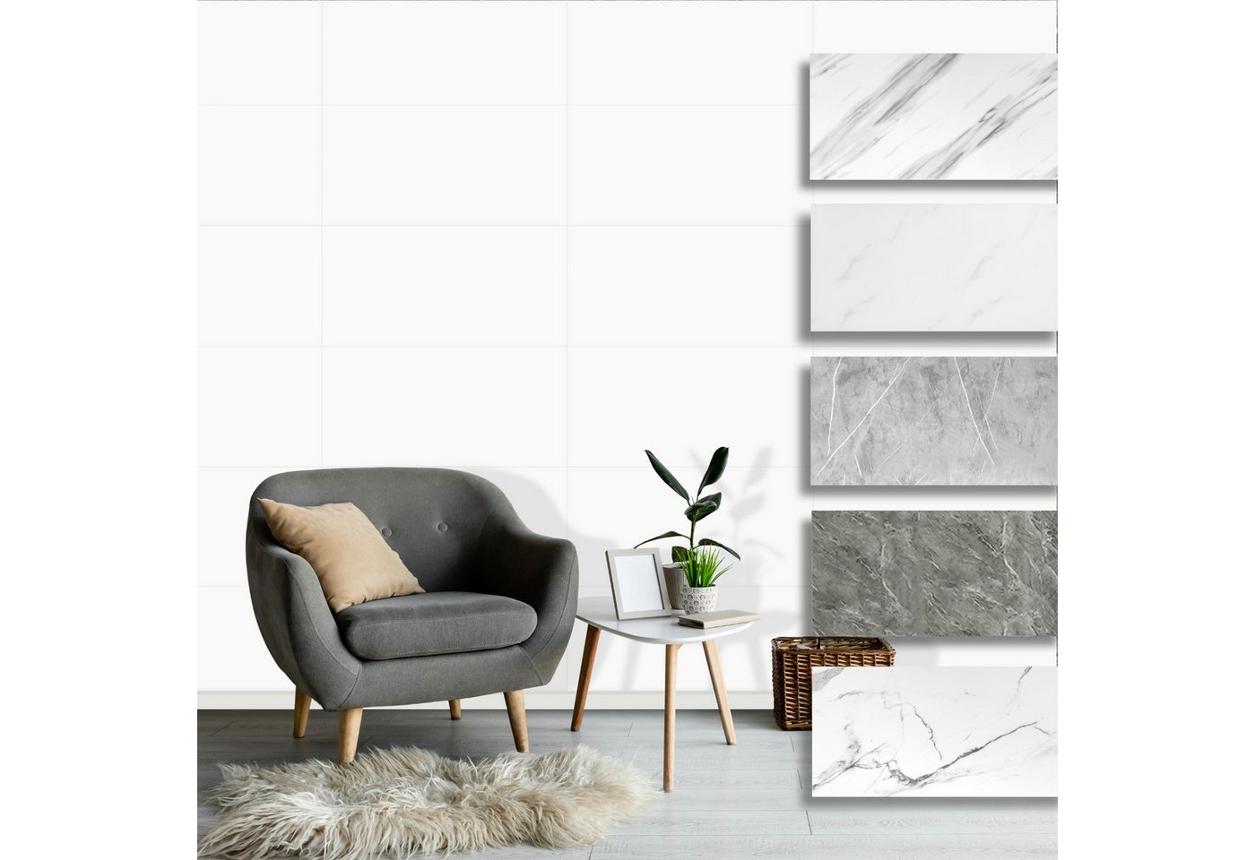 Hexim Wandpaneel, (Wandverkleidung Marmor Optik 0,9 m² - Selbstklebende Wandpaneele aus Kunststoff - Wandtattoo Tapete Wanddekoration Wandposter (XBM00 60x30cm / 5 STK) von Hexim