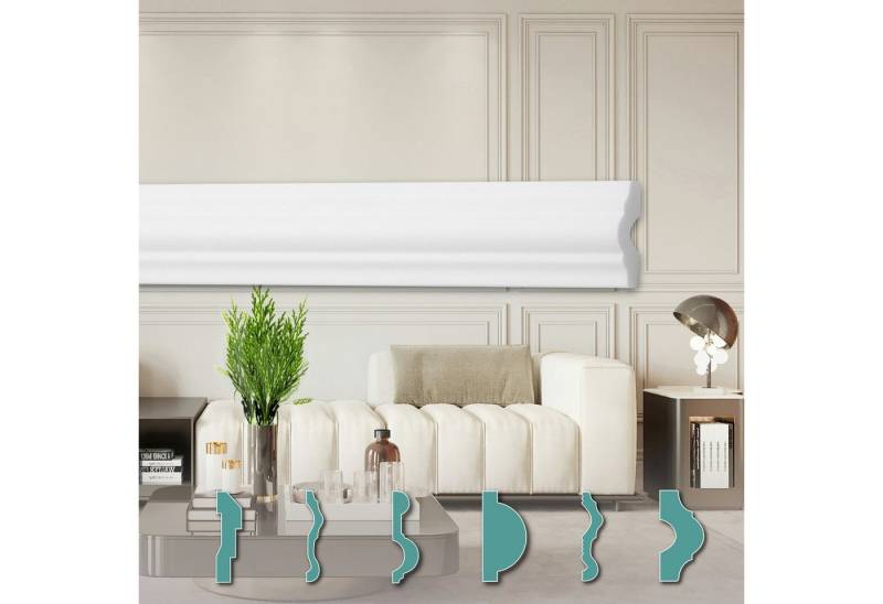Hexim Zierleiste FG2, 20 Meter / 10 Leisten, Wandleisten modern XPS Styropor weiß, 2 Meter Stuckleisten Styroporleisten Stuckverzierung Friesleisten Stuck Zierleisten von Hexim