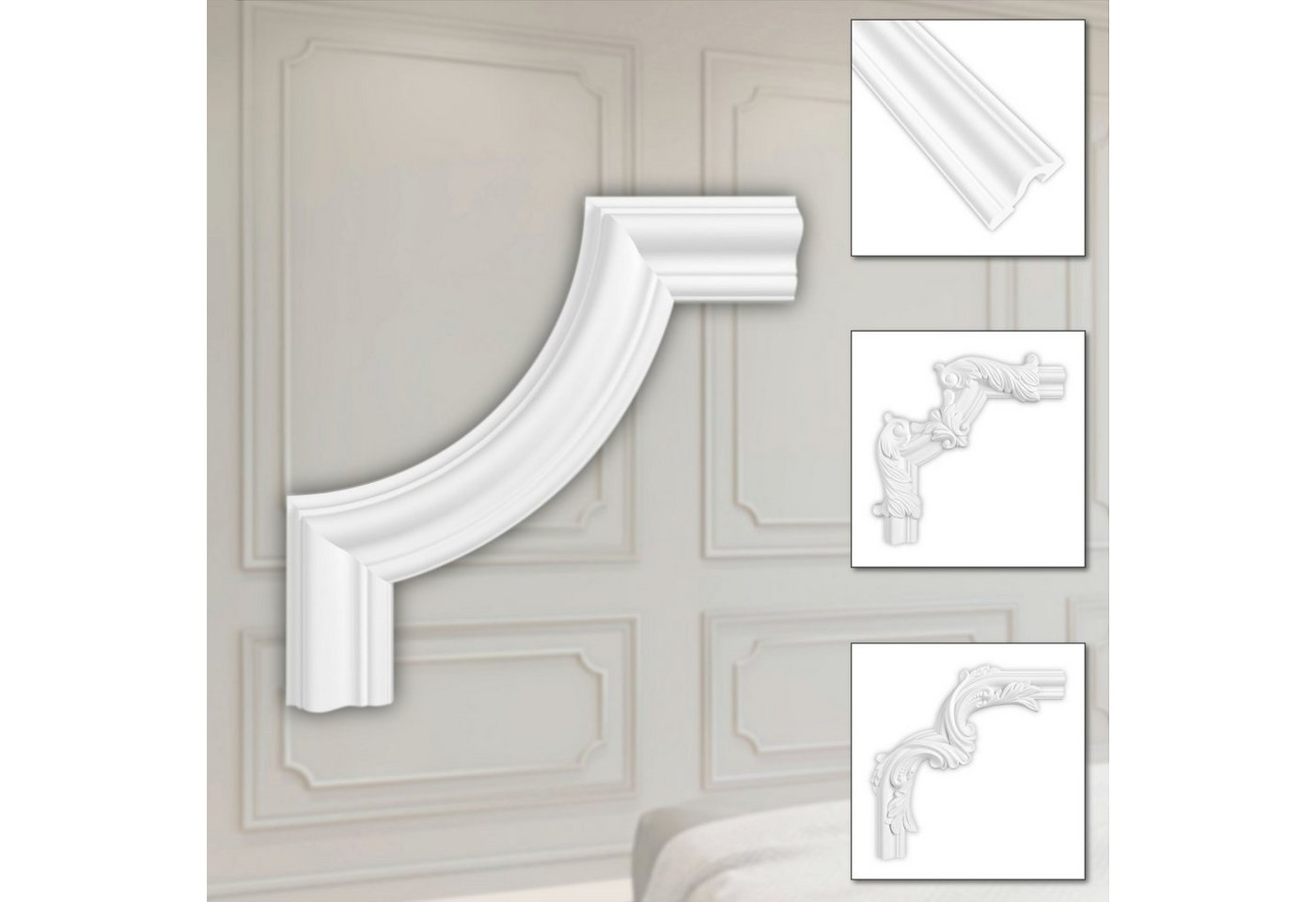 Hexim Zierleiste HCR517-1, 2 Ecken, HEXIM Eckstück aus PU-Polyurethane - extrem widerstandsfähig, schneeweiß & modern (2 Stück HCR517-1) Stuckdecke Bilderrahmen Kassetierung Barocke von Hexim