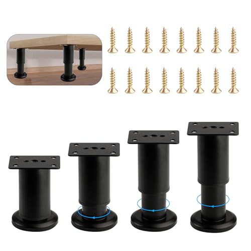 4 Stück Möbelfüße Verstellbar, Edelstahl Möbelfuß höhenverstellbar 80mm - 120mm, Sockelfüße Tischfüße, Tischbeine Metall Schwarz Möbelbeine für Schrank Sofa Füße Schrankfüsse Bettfüße Sockelfuß von HexinYigjly