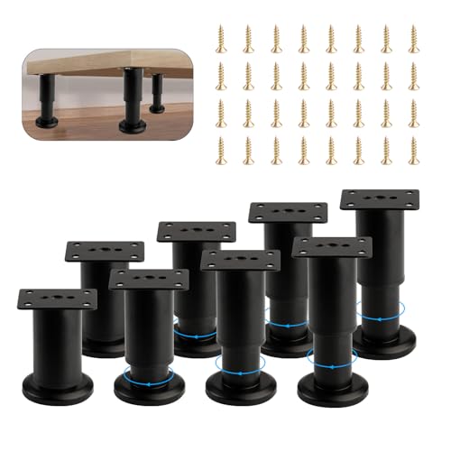 8 Stück Möbelfüße Verstellbar, Edelstahl Möbelfuß höhenverstellbar 80mm - 120mm, Sockelfüße Tischfüße, Tischbeine Metall Schwarz Möbelbeine für Schrank Sofa Füße Schrankfüsse Bettfüße Sockelfuß von HexinYigjly