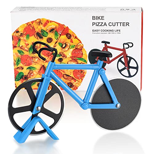 HexinYigjly Fahrrad-Pizzaschneider, Edelstahl-Pizzaschneider, Zwei Räder, Neuheit, Pizzaradschneider, Pizzaroller mit Ständer, mit Antihaftbeschichtung, geeignet für Küchenhelfer, Werkzeuge, Zubehör von HexinYigjly