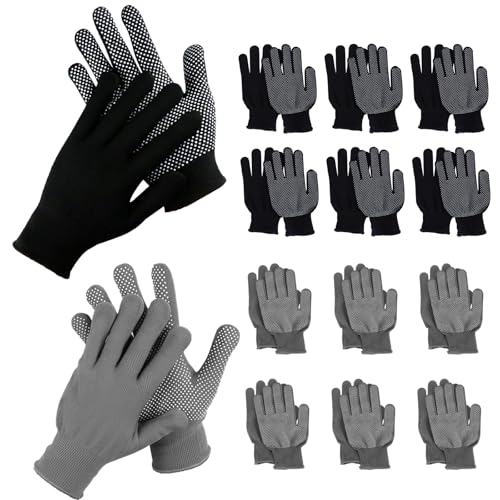 HexinYigjly 14 Paar Handschuhe Arbeitshandschuhe Herren Damen, Arbeitshandschuhe mit Grip Noppen, Nylon Anti-Rutsch Schutzshandschuhe, Gartenhandschuhe Herren für Arbeit, Auto, Lager - Grau/Schwarz von HexinYigjly