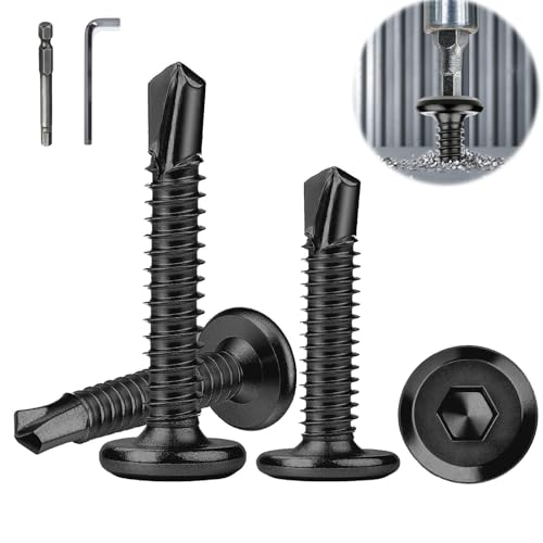 Hexizexi 100 Stück Selbstschneidende Schrauben 410 Edelstahl Flachkopf Innensechskantschrauben 5.5x32mm Bohrschrauben Schwarz mit Innensechskantbohrer Inbusschlüssel von Hexizexi