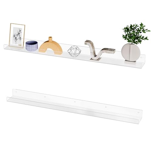Hexsonhoma 91.4cm klare Acrylwand langes Regal 2-Pack, Acryl-Sich hin- und herbewegende Buchregale, Wandmontage unsichtbares Ledge Buch Regal von Hexsonhoma
