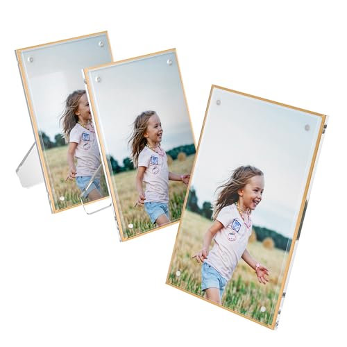Hexsonhoma Bilderrahmen mit Goldrand 13x18CM - 3er Pack Acryl Fotorahmen für Desktop - Magnetischer Display Zeichenhalter von Hexsonhoma