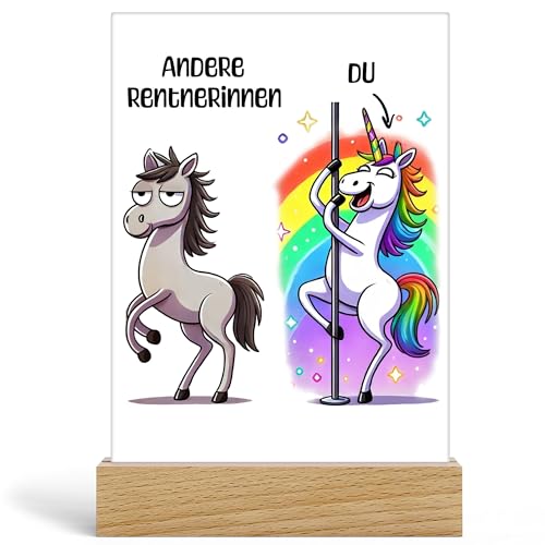 Andere Rentnerinnen Du Acrylaufsteller Rente Geschenk Einhorn Rentnerin lustig originell Abschied Regenbogen von Hey!Print