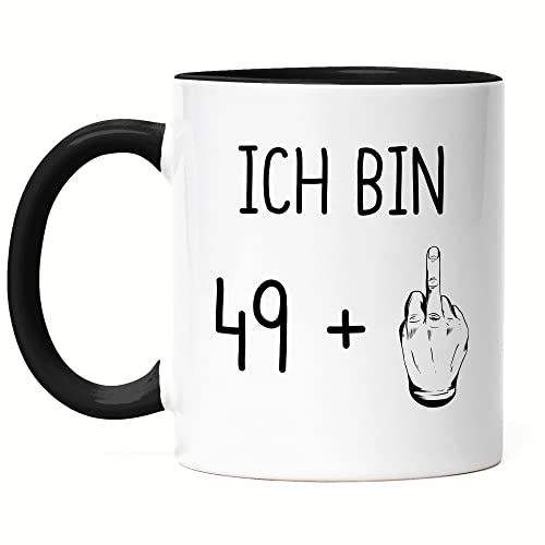 Hey!Print 50. Geburtstag Tasse Schwarz Mittelfinger Humorvolle Geschenkidee Runder Geburtstag 50 Jahre Alt Originell von Hey!Print