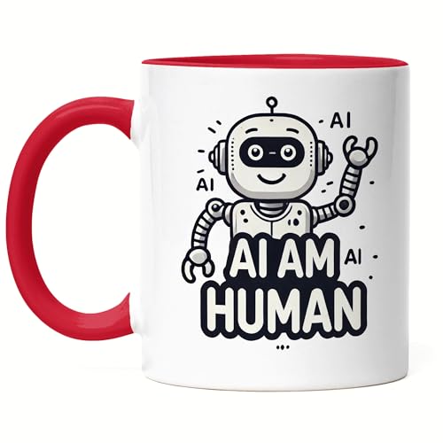 Hey!Print AI Am Human Tasse rot Roboter Künstliche Intelligenz KI AI Future Technologie Computer Geek von Hey!Print