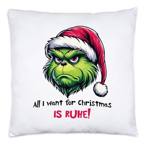 Hey!Print All I Want for Christmas is Ruhe Anti Weihnachten Kissen Inkl. Füllung Weihnachtszeit von Hey!Print