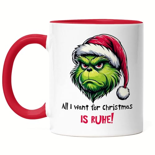 Hey!Print All I want for Christmas is Ruhe Anti Weihnachten Tasse Rot Weihnachtszeit Ruhe von Hey!Print