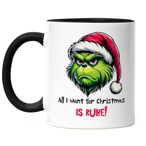 Hey!Print All I want for Christmas is Ruhe Anti Weihnachten Tasse Schwarz Christmas Ruhe von Hey!Print