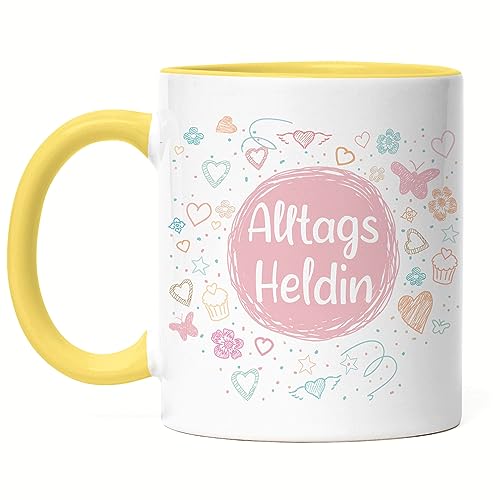 Hey!Print Alltagsheldin Tasse Gelb Dankeschön Geschenk Danke Sagen Für Alles Helden des Alltags von Hey!Print