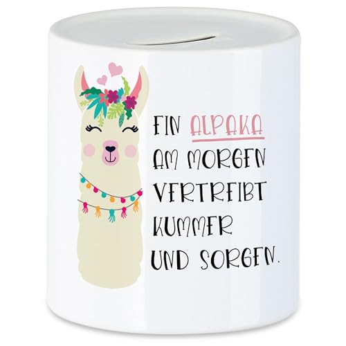 Hey!Print Alpaka Am Morgen Vertreibt Kummer Und Sorgen Spardose Süßes Alpaka Motiv Geschenkidee Alpaka-Fans von Hey!Print