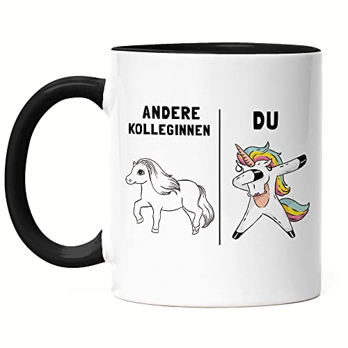 Hey!Print Andere Kolleginnen Du Tasse Schwarz Lustig Kollegin Arbeitskollegin Einhorn Abschiedsgeschenk Rente Ruhestand von Hey!Print