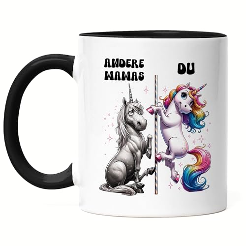 Hey!Print Andere Mamas Du Einhorn Tasse Schwarz Muttertag Geschenkidee Einhorn von Hey!Print