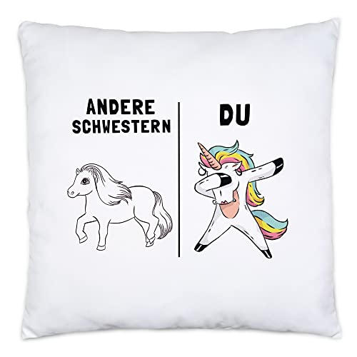 Hey!Print Andere Schwestern Du Kissen inkl. Füllung Beste Schwester der Welt Einhorn Geschwister Lieblingsschwester 40x40cm von Hey!Print