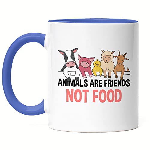 Hey!Print Animals Are Friends Not Food Tasse Blau Vegan Vegetarier Geschenkidee Plant-Based Tierwohl von Hey!Print