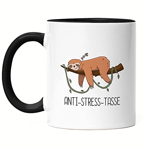 Hey!Print Anti-Stress Tasse Schwarz Lustig Spruch Ironie Faultier Geschenk Bürokollegen von Hey!Print