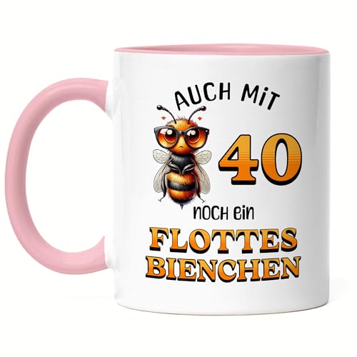 Hey!Print Auch mit 40 noch ein flottes Bienchen Tasse rosa 40. Geburtstag Frau Biene von Hey!Print