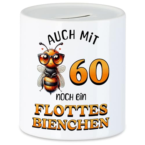 Hey!Print Auch mit 60 noch EIN flottes Bienchen Spardose 60. Geburtstag Frau Biene von Hey!Print