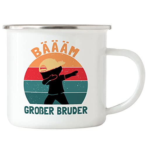 Hey!Print Bäääm! Großer Bruder Emaille Tasse Geschenk Ankündigung Dab Geburt Babynews von Hey!Print
