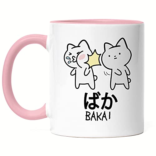 Hey!Print Baka Anime Tasse Rosa Lustiges Baka Katze Ohrfeige Cat Otaku Manga von Hey!Print
